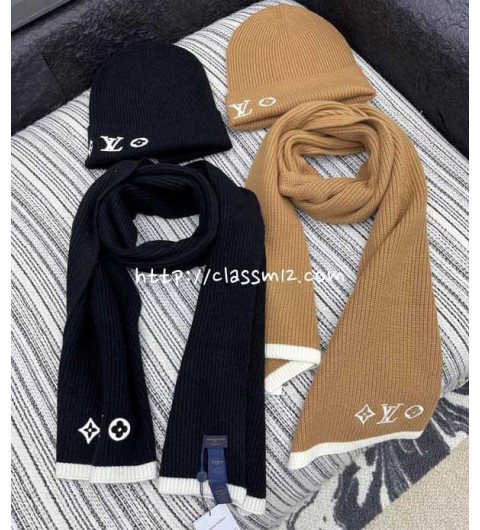 루이비통 25 한정판 양털 비니 모자 양털 목도리 D3332