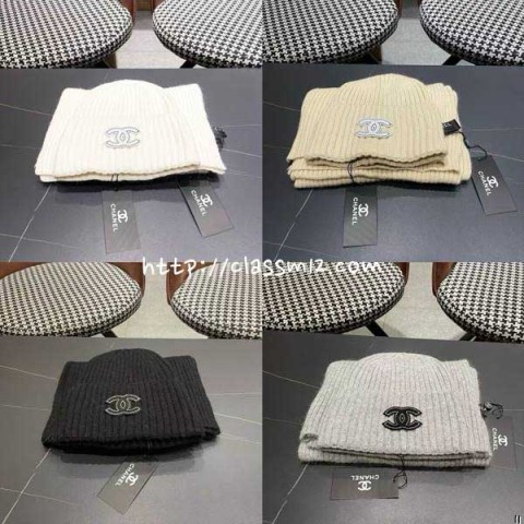 샤넬 25 한정판 양털 비니 모자 목도리 세트 D3536
