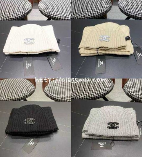 샤넬 25 한정판 양털 비니 모자 목도리 세트 D3536