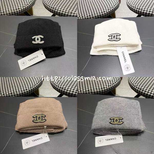 샤넬 25 한정판 양털 비니 모자 목도리 세트 D3537