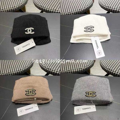 샤넬 25 한정판 양털 비니 모자 목도리 세트 D3537