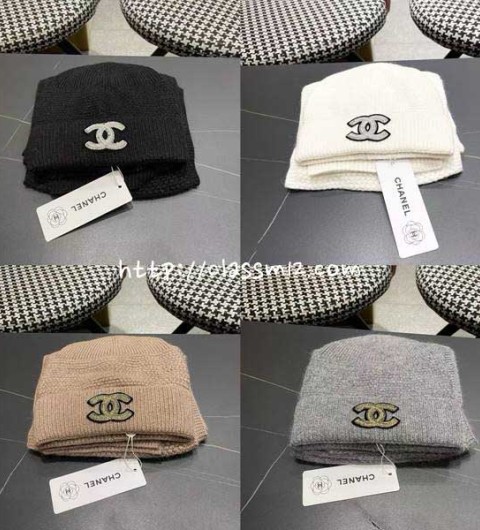 샤넬 25 한정판 양털 비니 모자 목도리 세트 D3537