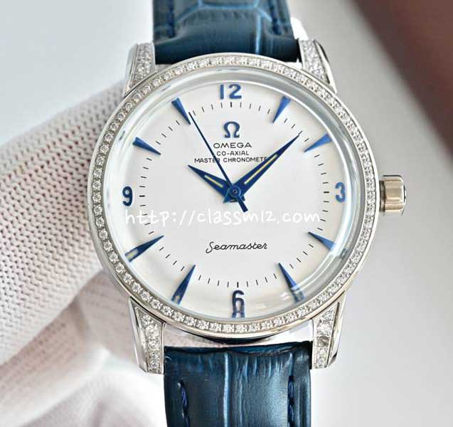 오메가 25 한정판 1948 SEAMASTER 소가죽 카프스킨 오토매틱 시계 W183