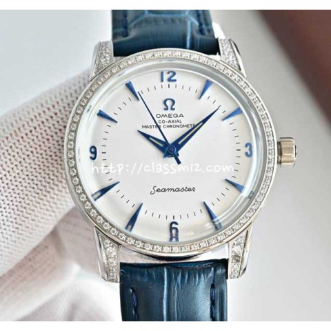 오메가 25 한정판 1948 SEAMASTER 소가죽 카프스킨 오토매틱 시계 W183