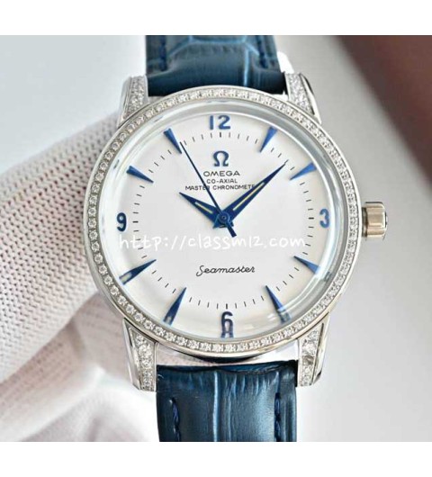 오메가 25 한정판 1948 SEAMASTER 소가죽 카프스킨 오토매틱 시계 W183