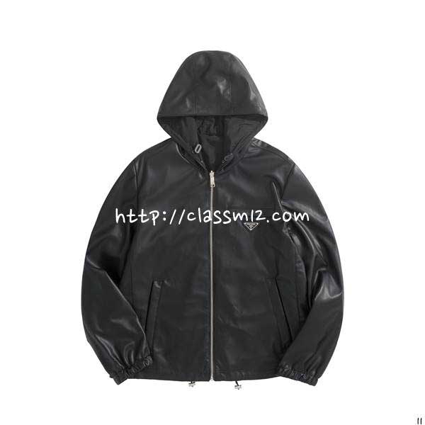 프라다 25 한정판 양면 양가죽 램스킨 긴팔 후드 자켓 A14061