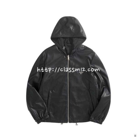 프라다 25 한정판 양면 양가죽 램스킨 긴팔 후드 자켓 A14061