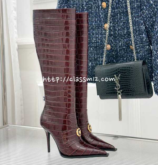 베르사체 25 한정판 여성 소가죽 카프스킨 하이 부츠 B5486