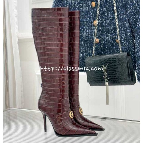 베르사체 25 한정판 여성 소가죽 카프스킨 하이 부츠 B5486