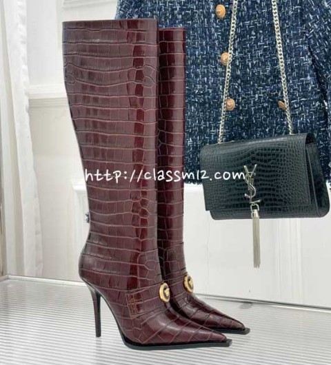 베르사체 25 한정판 여성 소가죽 카프스킨 하이 부츠 B5486