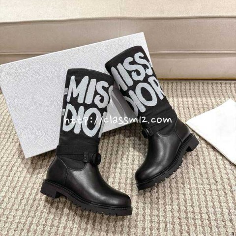 디올 25 한정판 D-Major 여성 소가죽 카프스킨 부츠 B5495