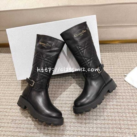 디올 25 한정판 D-Town 여성 소가죽 카프스킨 부츠 B5498