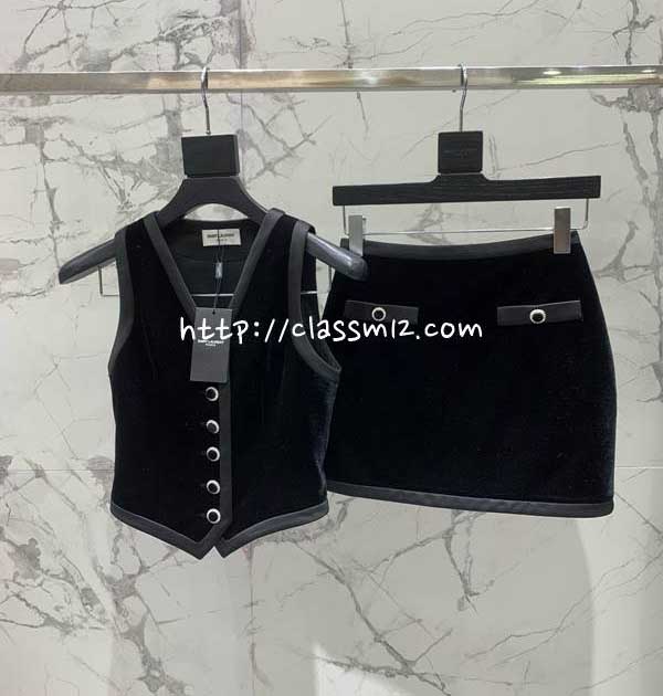 생로랑 25 한정판 여성 민소매 조끼 치마 세트 A14093