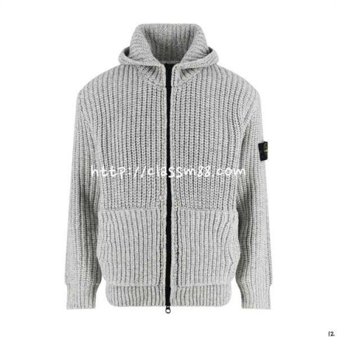 스톤아일랜드 25 한정판 양털 긴팔 후드 니트 자캣 A14225