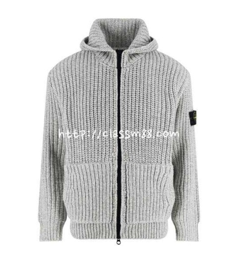 스톤아일랜드 25 한정판 양털 긴팔 후드 니트 자캣 A14225
