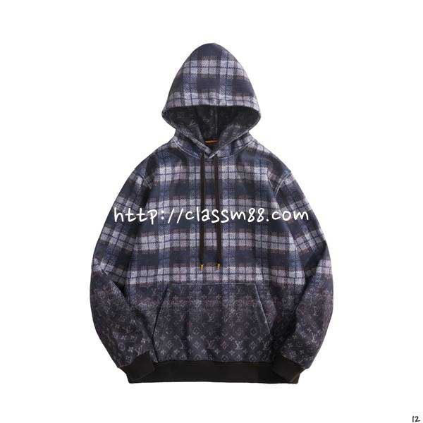 루이비통 25 한정판 MONOGRAM Faded Plaid 긴팔 후드 티셔츠 A14262